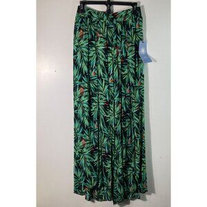 Womens Hydraulic Hawaiian‎ Palazzo Pant Green Black M Rayon NWT Lined Front Slit
